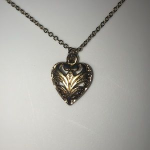 Gold tone heart necklace. 17” chain.